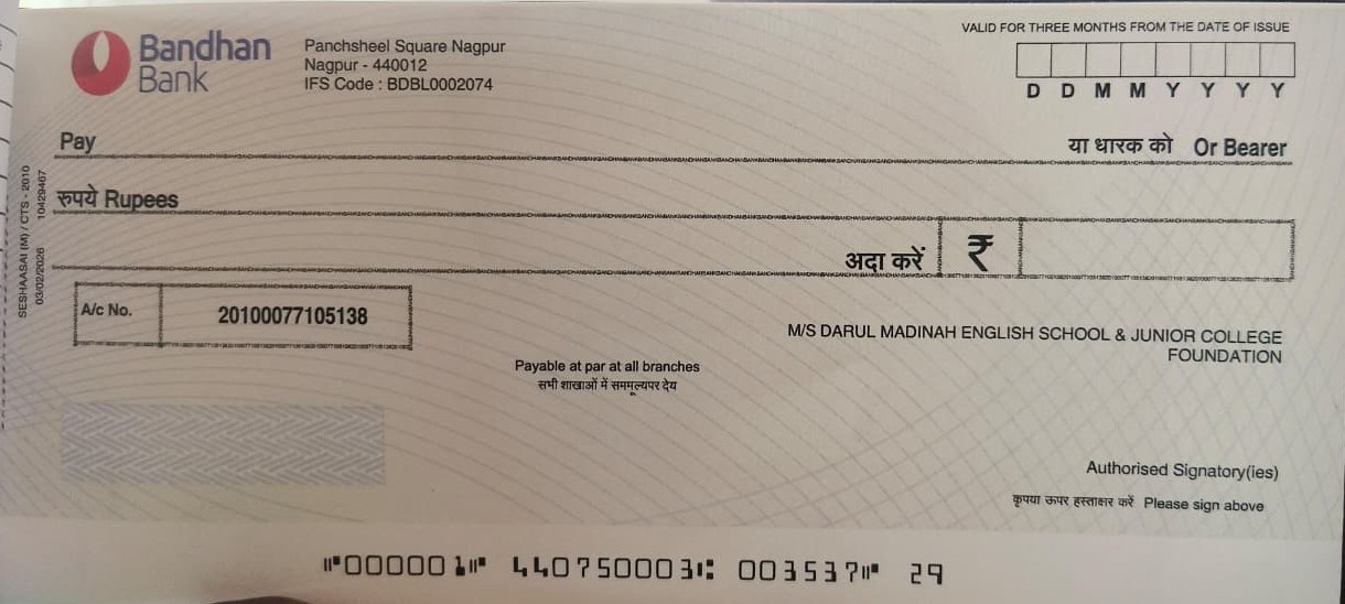 CHEQUE BOOK SAMPLE 