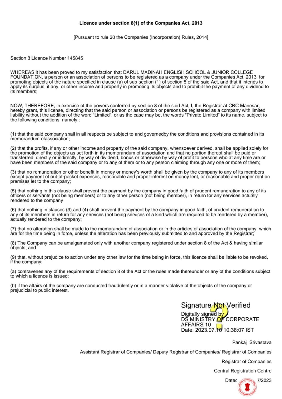 Section - 8 licence 